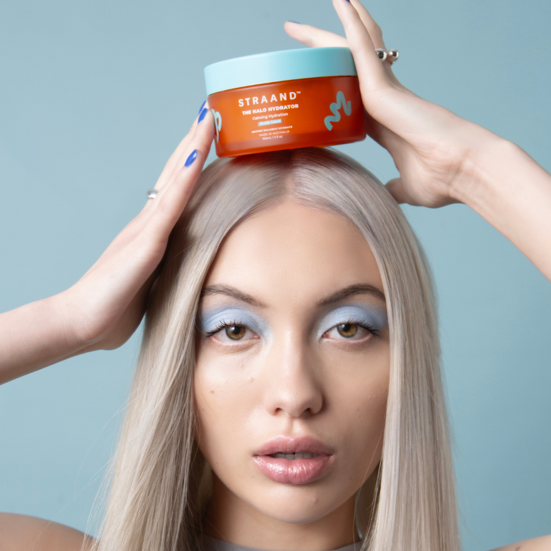 Halo Hydrator shown with model that has fine blonde hair 